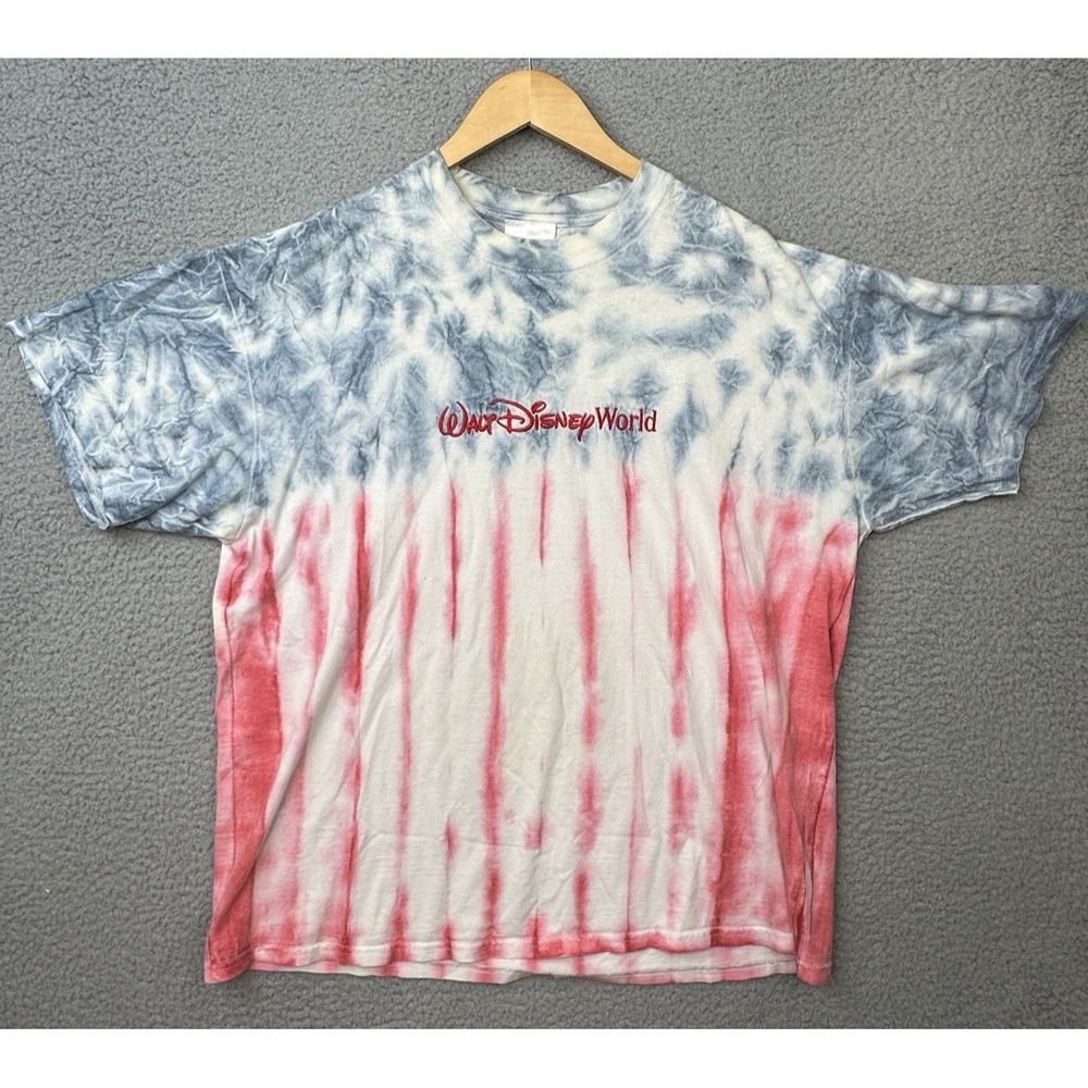 Walt Disney World T Shirt Adult XL Tie Dye USA Flag Red White Blue Short Sleeve